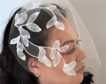 Tulle Leaf Vine Birdcage Veil, Wedding Veil, Bridal Veil, Bandeau Birdcage Veil, Wedding Mini Veil