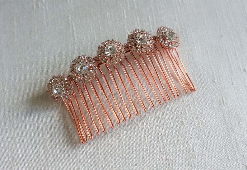 Peigne à cheveux de mariée en or rose, peigne à cheveux de mariage en strass, accessoires de cheveux de mariée, accessoires de mariage, peigne à cheveux décoratif, C23 image 1