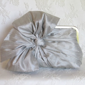 Grey Mist Bow Clutch, Bridal Accessories, Bridal Clutch, Bridesmaid Clutch, Clutch Purse, Wedding Accessories, Handmade