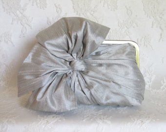 Grey Mist Bow Clutch, Bridal Accessories, Bridal Clutch, Bridesmaid Clutch, Clutch Purse, Wedding Accessories, Handmade