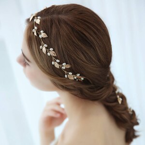 Gold Leaf Pearl Bridal Hair vine,Bridal Accessories,Wedding Accessories,Bridal Headpiece,Wedding Hairpiece,H121 image 3