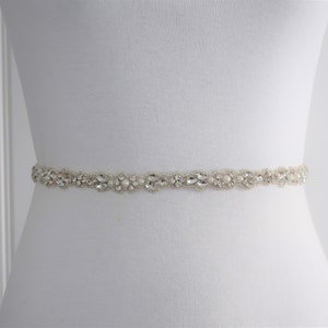 Thin Wedding Belt, Delicate Silver Crystal Rhinestone Bridal Sash, Bridal Accessories, Handmade Wedding Sash, Plus Size belt, Style # 60