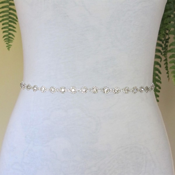 Thin Silver Crystal Rhinestone Bridal Sash, Wedding sash, Bridal Accessories, Bridal Belt, Handmade Sash, Plus Size Belt, Style #7