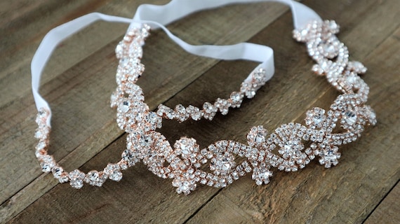 Rose Gold Crystal Bridal Garter Set, Wedding Garter, Bridal Accessories, Style #G29-48