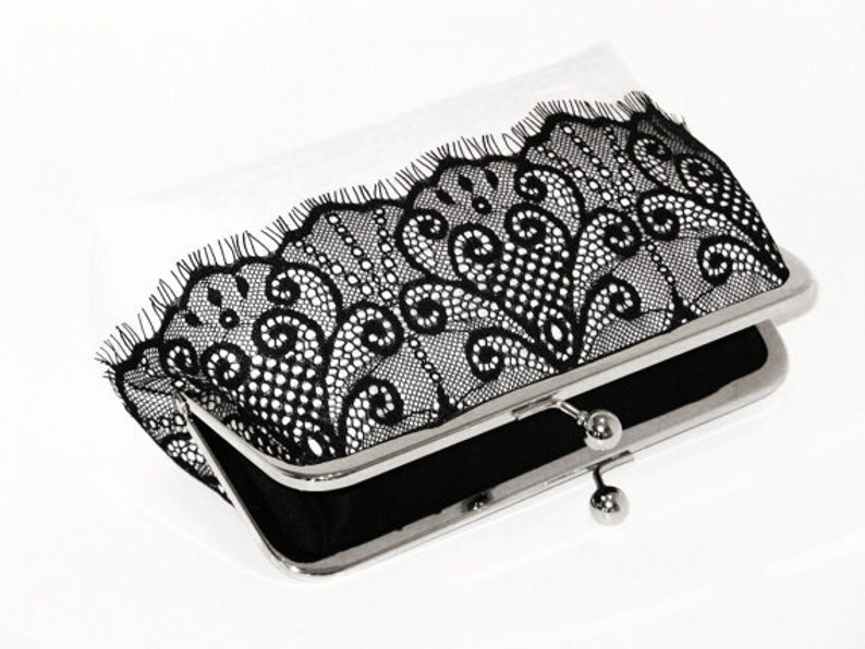 Victorian Eyelash Clutch In Black And White, Bridal Accessories ,Wedding Clutch, Bridesmaid Clutch, Wedding Bag, Clutch Purse image 3