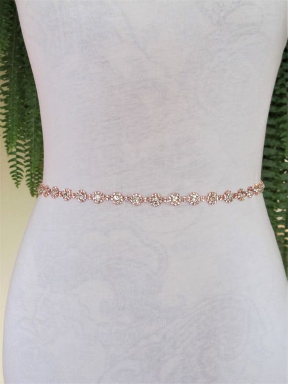Thin Rose Gold Crystal Rhinestone Bridal Sash,Wedding Sash,Bridal Accessories,Bridal Belt,Style #30