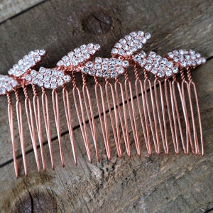 Rose Gold Leaf Bridal Hair Comb,Rhinestone Wedding Hair Comb,Bridal Hair Accessories,Wedding Accessories,Decorative Hair Comb,#C25