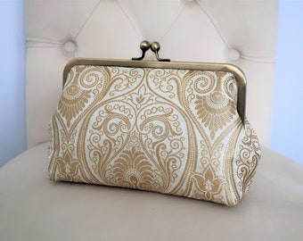 Pochette in oro bianco, Accessori da sposa, Pochette da sposa in avorio, Pochette da damigella d'onore, Pochette, Borsa da sposa, Pochette fatta a mano