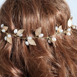 Gold Leaf Pearl Bridal Hair vine,Bridal Accessories,Wedding Accessories,Bridal Headpiece,Wedding Hairpiece,H121 image 5