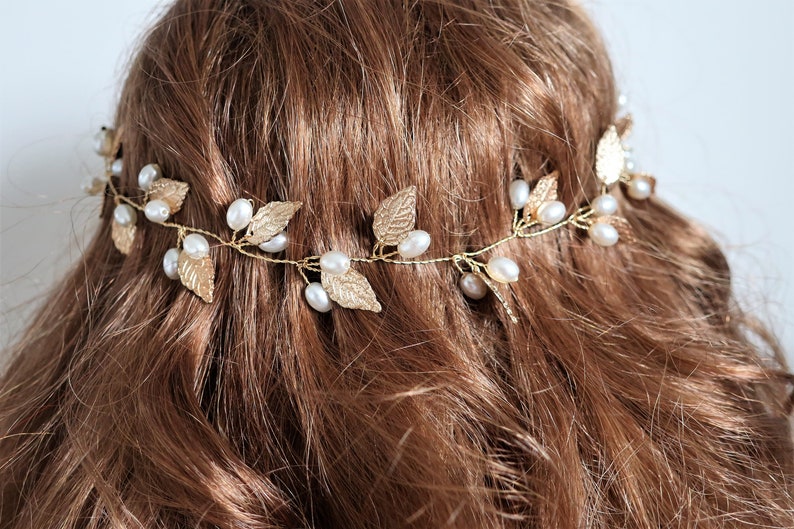 Gold Leaf Pearl Bridal Hair vine,Bridal Accessories,Wedding Accessories,Bridal Headpiece,Wedding Hairpiece,H121 image 5