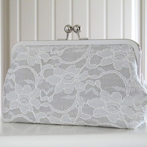 Bridal Silk And Lace Clutch Grey Mist, Bridal Accessories, Wedding Clutch, Bridal Clutch, Bridesmaid Clutches, Wedding Bag