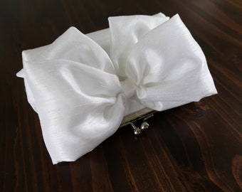 Full White Bow Clutch, Bridal Accessories, Bridal Clutch, Bridesmaid Clutch, Clutch Purse, Wedding Clutch Purse