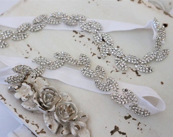 Silver Crystal Leaf Bridal Garter Set,Wedding Garter,Bridal Accessories,Boho Garter Set,Style #G6