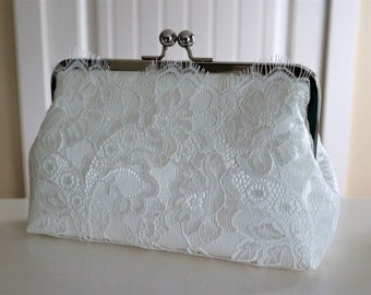 Eyelash Lace Bridal Clutch, Light Ivory Wedding purse, Bridal Accessories