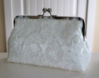 Pochette dentelle cils ivoire clair, accessoires de mariée, pochette de mariage blanc cassé, pochette de demoiselle d'honneur, pochette, cadeau de demoiselle d'honneur, sac de mariage