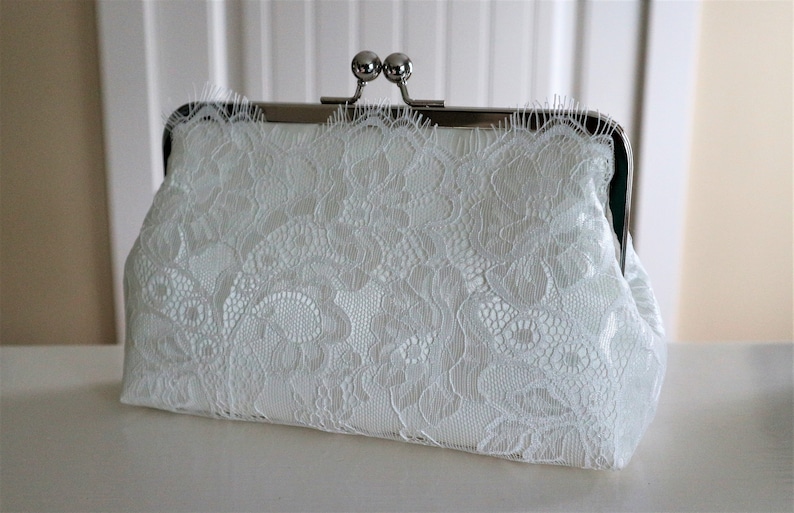 Eyelash Lace Clutch Light Ivory, Bridal Accessories, Off White Wedding Clutch, Bridesmaid Clutch, Clutch Purse, Bridesmaid Gift, Wedding Bag image 1