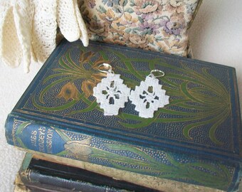 Brides earrings  White lace earrings   Vintage lace fragment  Boho drop earrings   Heirloom wedding accessory  Bridal jewelry