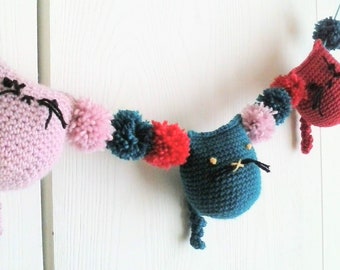 Nursery decor   Child's room garland   Kitty banner   Amigurumi   Three little kitties     Child's room