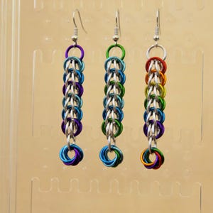 Lightweight Chain Maille Earrings: Hypoallergenic Aluminum Chainmail, Rainbow, Blue, Green, Purple, Silver, Handmade
