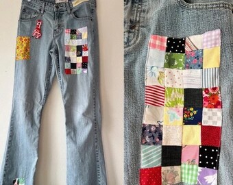 Levis upcycled quilt bootcut Womens low rise patchwork jeans talla 6