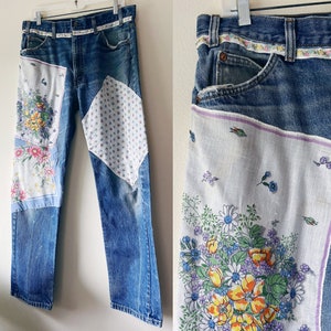 vintage Levis 505 upcycled floral hankie patchwork jeans 34x31 image 1