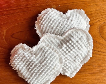 Handmade upcycled heart lavender sachets vintage white chenille blanket pouch linen drawers set of 3 Valentine’s Day