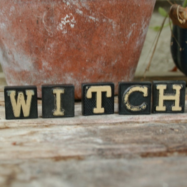 witch halloween decor vintage game piece letters typography