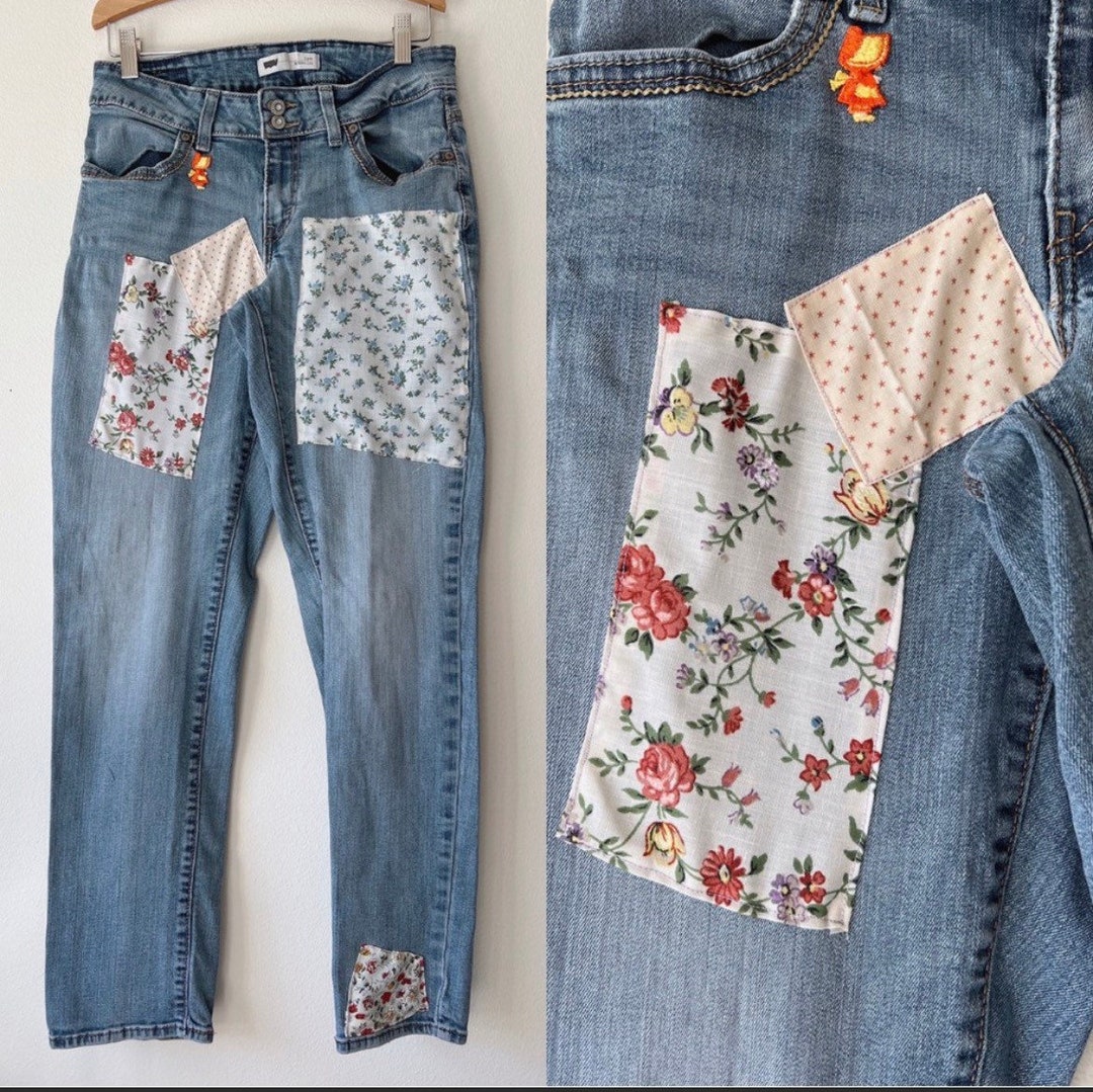 Levis Upcycled Womens Lower Rise Patchwork Curvy Skinny Jeans - Etsy