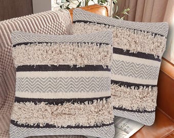 Set getufte kussenslopen boerderij: geweven boho-decor, 18 inch katoen