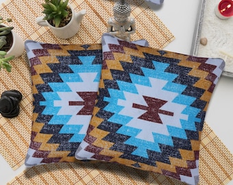 Kilim Dekokissen Bezüge (2er-Set): Geometrisches Boho Kissen, 100% Baumwolle 45cm