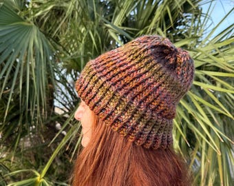 Chunky Hand Knit Beanies / Earthy, Outdoors, Boho, Colorful, Funky / Beanie Hat / Knitted Beanie Hat