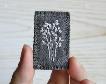 Hand Embroidery Tree Brooch Pin,  Grey Embroidered Tree Brooch, Winter Jewelry, Nature Inspired Brooch, Gift Under 30
