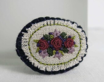 Floral Embroidered Brooch, Hand Embroidered Brooch, Gift For Her, Bouquet Brooch