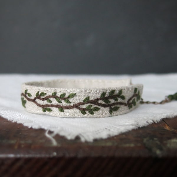 Tree Branch/Twig Cuff Bracelet, Botanical Jewelry, Woodland Style, Natural Linen Cuff , Nature Inspired Jewelry, Gift For Gardener, For Her