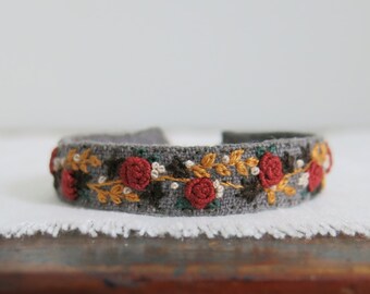 Autumn Colors Cuff Bracelet, Floral Embroidered Cuff Bracelet, Hand Embroidered Jewelry