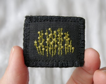 Hand Embroidered Spring Sprouts Brooch: Linen Stitched Fabric Pin