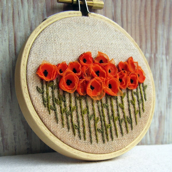Orange Poppies Hand Embroidered Wall Decoration