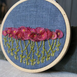Hand Embroidered Floral Hoop Art, Pink Flower Ribbon Embroidery, Small Art, Housewarming Gift, Nursery Decor, Gift For Mom image 3