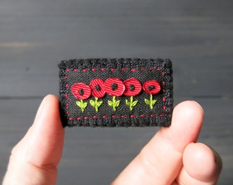Red Poppy Brooch Pin, Ribbon Flower Brooch, Hand Embroidery Brooch, Floral Brooch, Embroidered Fabric Brooch, Gift For Gardener