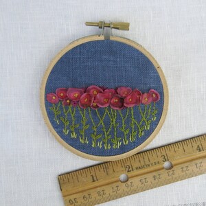 Hand Embroidered Floral Hoop Art, Pink Flower Ribbon Embroidery, Small Art, Housewarming Gift, Nursery Decor, Gift For Mom image 5