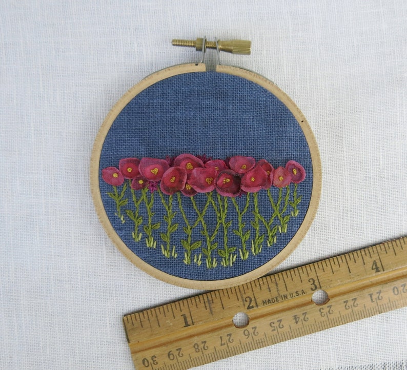 Hand Embroidered Floral Hoop Art, Pink Flower Ribbon Embroidery, Small Art, Housewarming Gift, Nursery Decor, Gift For Mom image 5