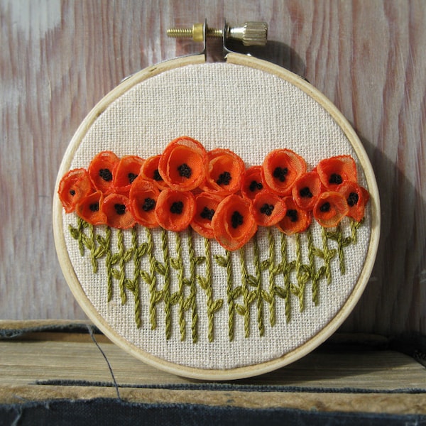 Orange Poppies Hand Embroidered Wall Decoration