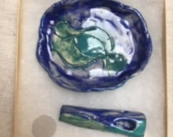 Water Vision - glazed ceramic ashtray and tobacco pipe combo