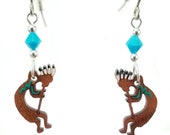 KOKOPELLI EARRINGS are Laser Cut Cherry Wood Earrings on Laser Engraved Wood with Swarovski Beads -Gift for her with Southwest Designs