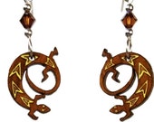 GECKO EARRINGS are Laser Cut Cherry Wood Earrings on Laser Engraved Wood with Swarovski Beads -Gift for her with Southwest Designs