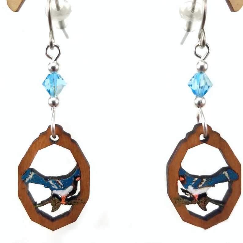BLUE JAY Earring Laser Cut Wood Earrings With Hypoallergenic Etsy