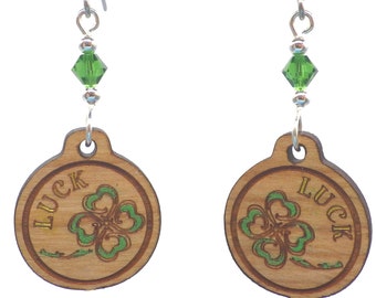 Lucky  Clover Earrings with Crystal beads & French hook ear wires