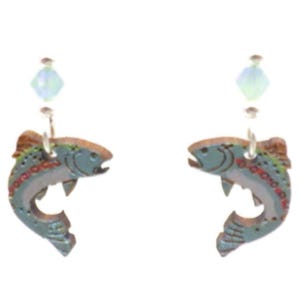 TROUT EARRINGS - Rainbow Trout Laser Cut Wood Earrings - Nature Jewelry - Hand Painted laser engraved Earrings or Necklace. Personalize!