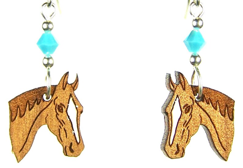 HORSE Head Earrings Laser Cut Wood Dangle Earrings With Your Choice of Swarovski Beads Laser