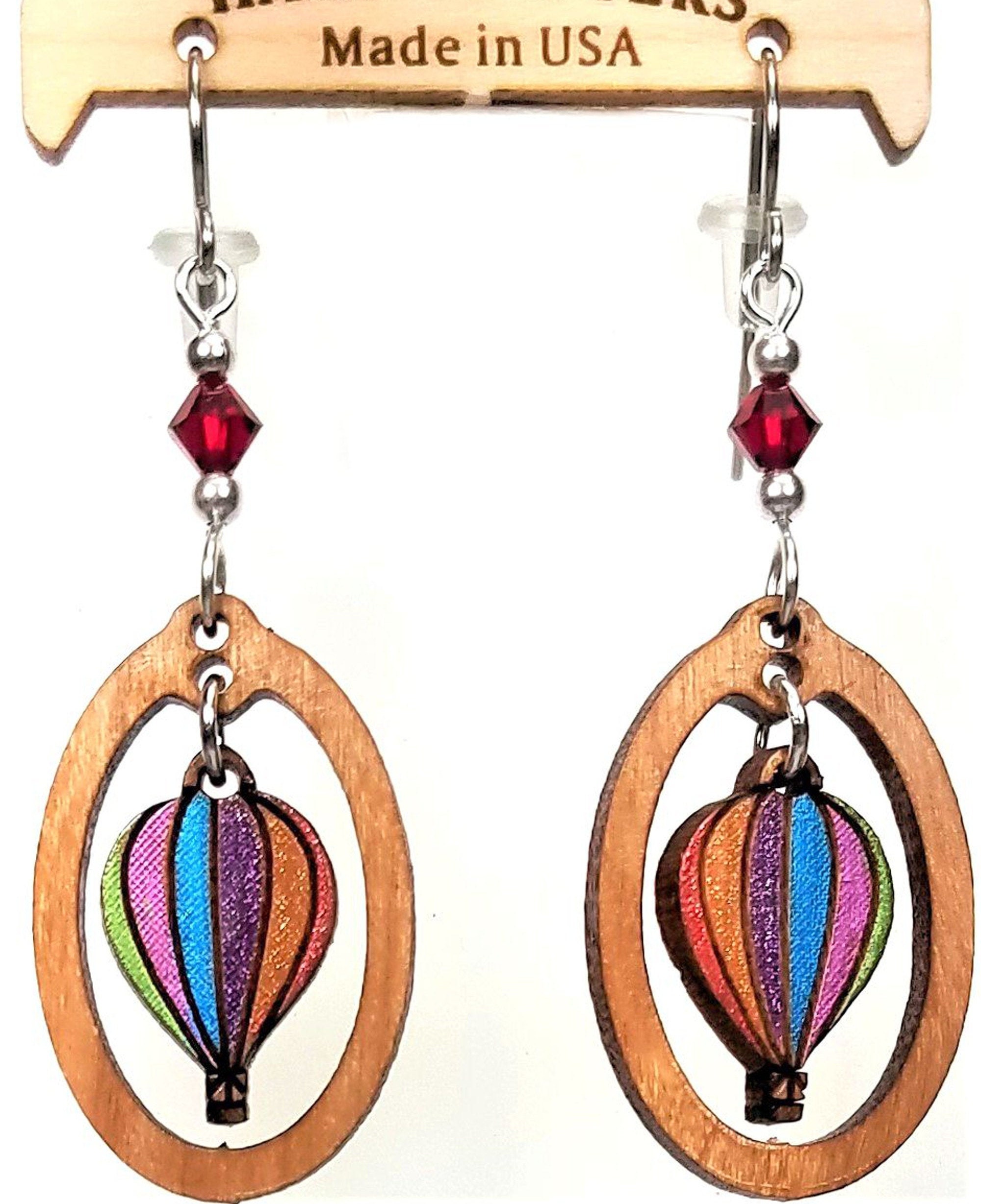 Hot Air BALLOON Earrings Are Laser Cut Wood Earrings. Laser Engraved